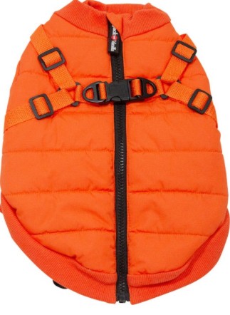 JV 5th avenue dogwalk jas puffer met harnas oranje 45cm