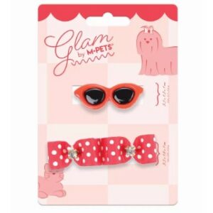 M-pets glam hair accessoires for pets clip & rubber band - Red