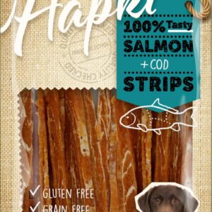 Hapki strips met zalm en kabeljauw 85gr