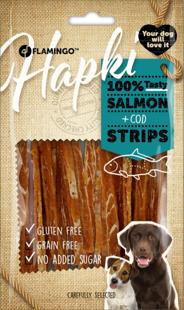Hapki strips met zalm en kabeljauw 85gr